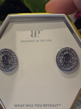 Amethyst CZ Platinum-Style Lavender Halo Stud Earrings - hematite plating